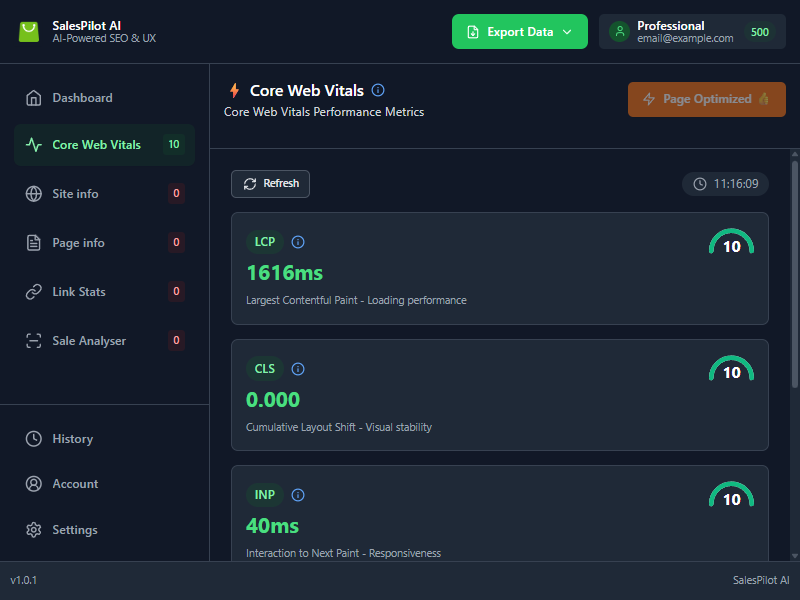 Web Vitals Monitoring dashboard screenshot
